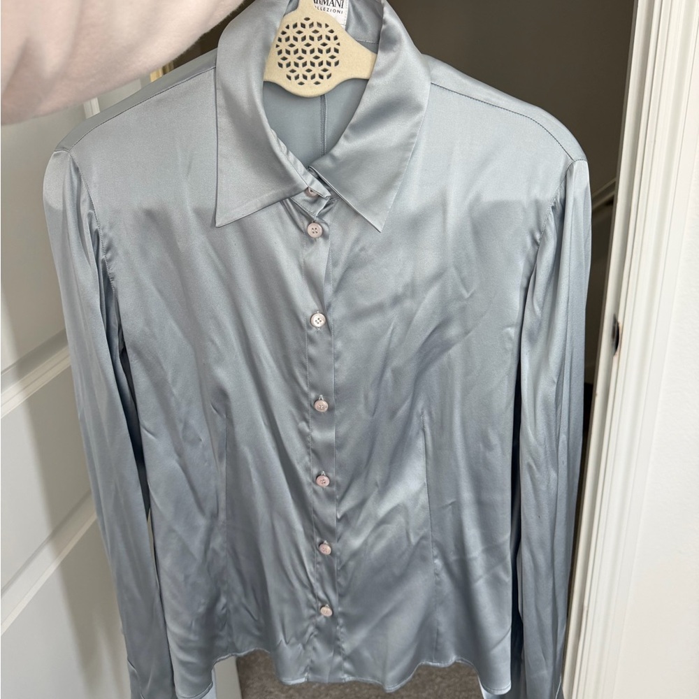 Silky baby blue Button-Up Shirt